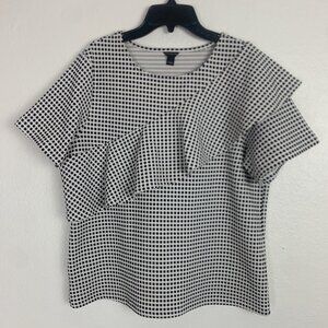 Ann Taylor White and Black Checkered Top Flowy Beautiful Size Large Short Sleeve
